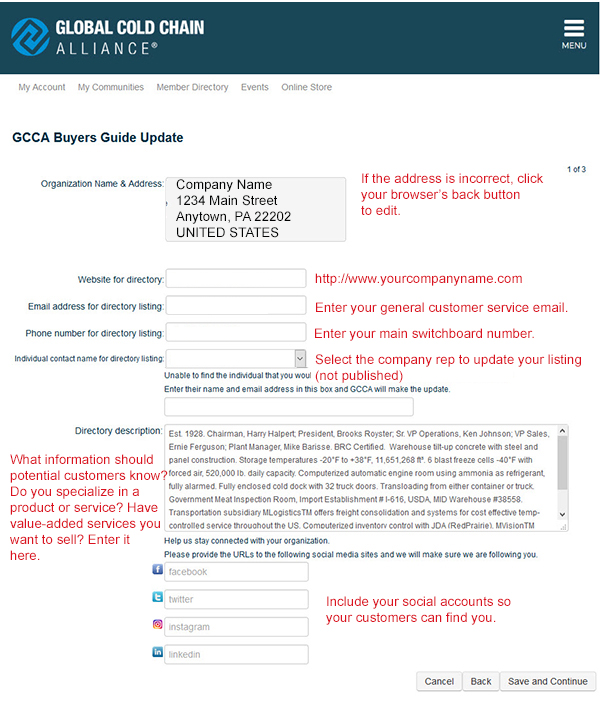 Screen two - how to update your directory listing