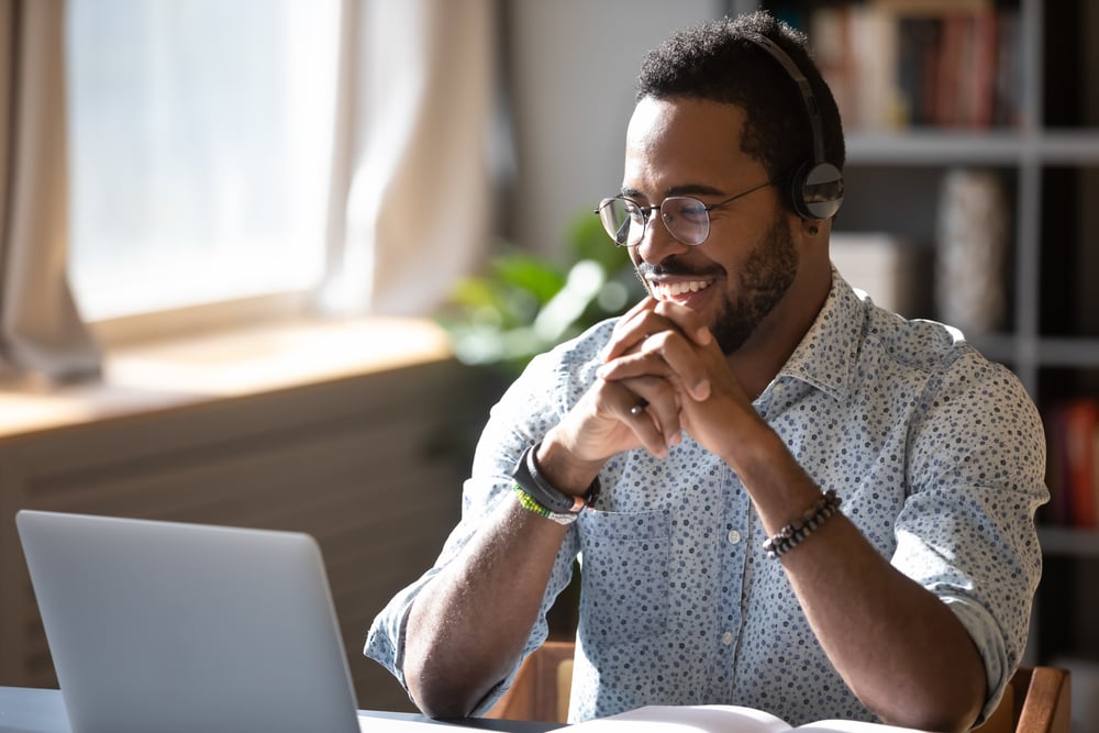 Happy,Millennial,African,American,Man,In,Glasses,Wearing,Headphones,,Enjoying Happy,Millennial,African,American,Man,In,Glasses,Wearing,Headphones,,Enjoying