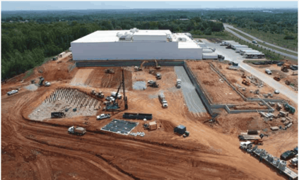 Top view of construction site for Agile Cold facility, built by Fisher Construction Group.