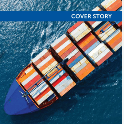 top view of a container ship headed to port 
